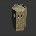 Square Stone Brick Tower Model With Battlements Small Windows And Textured Surface 3d model