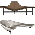 Modern Brown Leather And White Fabric Chaise Lounge With Curved Design And Metal Legs
