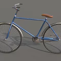 Vintage Blue Bicycle with Brown Seat and Silver Spoked Wheels on Gray Background