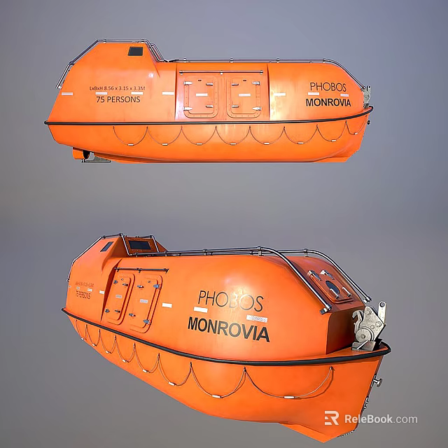 Orange Lifeboat With PHODOS MONROVIA Labels Hatches And Identification Numbers 3d model