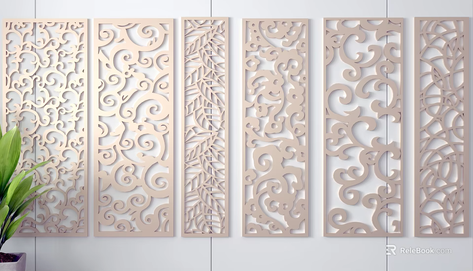 Decorative Wooden Room Dividers With Intricate Hollow Out Patterns And Various Designs 3d model 