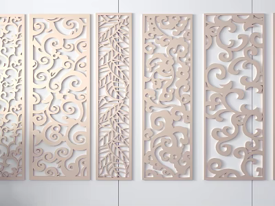 Decorative Wooden Room Dividers With Intricate Hollow Out Patterns And Various Designs 3d model