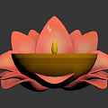 Decorative Lotus Shaped Candle With Pink Petals Golden Rim And Burning Yellow Flame