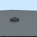 Polygonal Glass Roof Structure With Black Slatted Sides And Stone Base On Gray Tile Floor