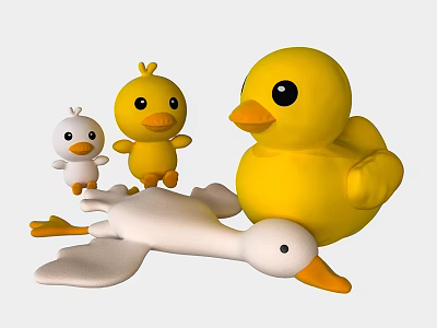 Adorable Plush Duck And Goose Stuffed Toys In Yellow And White Colors With Various Sizes 3d model