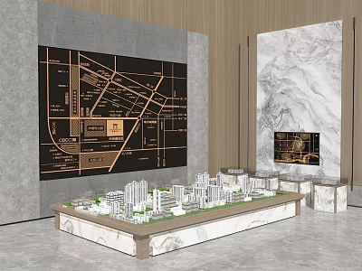 Modern Sales Office With Building Model Marble Display Table And Site Plan 3d model