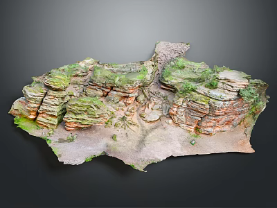 Natural Garden Landscape With Layered Rock Formations Green Vegetation And Textured Ground 3d model