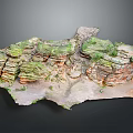 Natural Garden Landscape With Layered Rock Formations Green Vegetation And Textured Ground