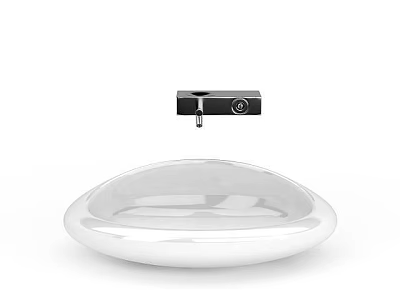 Modern White Oval Shaped Ceramic Washbasin With Black Faucet Design 3d model
