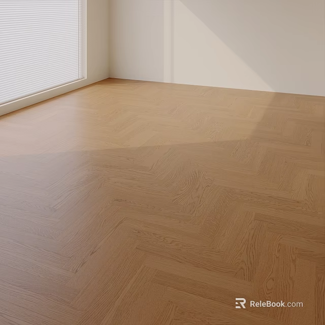 Elegant Herringbone Pattern Wooden Floor Featuring Light Wood Tone Under Natural Light 3d model 