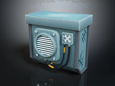 Gray Computer Device Enclosure Featuring Ventilation Grille Power Port And Cable 3d model
