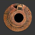 Ancient Ceramic Vase Sculpture With Painted Figure Design And Black Rim