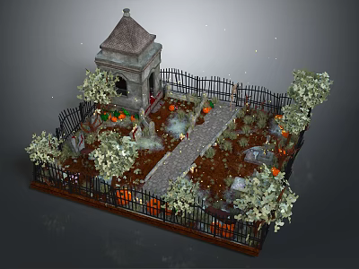 Cute Cartoon Garden Scene With Small House Green Trees And Little Rabbit 3d model