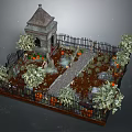 Cute Cartoon Garden Scene With Small House Green Trees And Little Rabbit