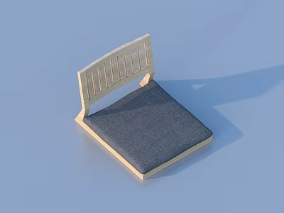 Stylish Modern Bed With Wooden Headboard And Gray Mattress On Blue Background 3d model
