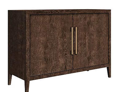 Modern Minimalist Dark Brown Wooden Console Cabinet With Gold Metal Handles And Two Door Design 3d model