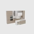 Modern Kitchen Interior With Wooden Cabinets Marble Backsplash Island Wine Cooler And Appliances