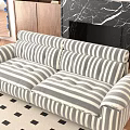 Comfortable Grey White Striped Fabric Sofa Set For Cozy Retro Living Room Interior Decoration