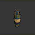 Colorful Iridescent Beetle With Green Blue Yellow Purple Body And Metallic Sheen On Dark Background