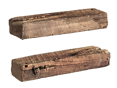 Two Vintage Wooden Stools With Worn Distressed Surface And Long Rectangular Shape 3d model