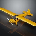 Small Yellow Passenger Plane With Propeller Black Windows And Dark Background Reflection