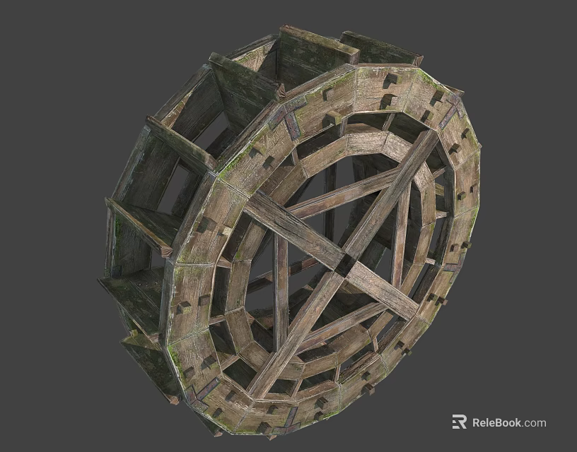 Rustic Wooden Waterwheel Garden Ornament With Traditional Design For Outdoor Decor 3d model 