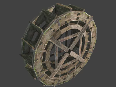 Rustic Wooden Waterwheel Garden Ornament With Traditional Design For Outdoor Decor 3d model