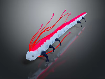 Colorful Alien Game Character With White Pink Body Red Tendrils And Black Legs 3d model