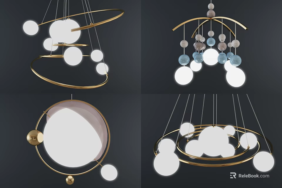 Inflatable Models With Golden Ring Frames And Hanging White Spherical Decorations 3d model 