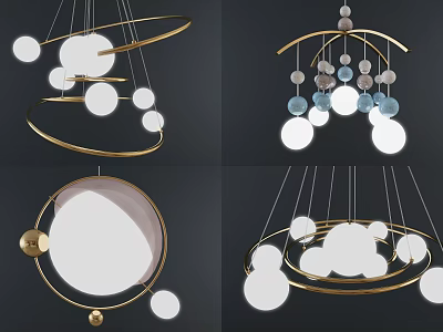 Inflatable Models With Golden Ring Frames And Hanging White Spherical Decorations 3d model
