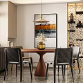 Modern Restaurant Interior With Dark Cabinet Round Tray Window Tree View And Round Table