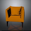 Orange Fabric Armchair With Matching Pillow And Wooden Legs For Living Room
