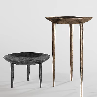 Modern Decorative Tables With Round Tops And Slender Black Gold Legs 3d model