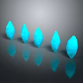 Blue Teardrop Shaped Decorative Ornament Set With Five Pieces Arranged On Gray Background And Reflections