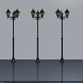 Vintage Black Street Lamps With Retro Design Multiple Lanterns On Smooth Floor