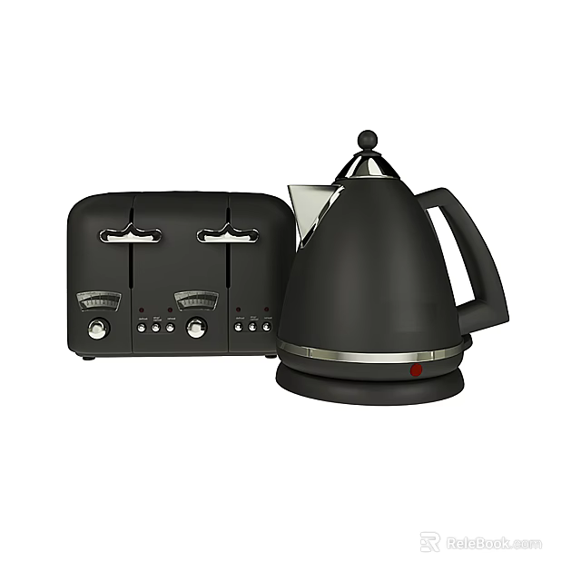 Modern Black Kitchen Appliances Two Slice Toaster And Electric Kettle With Sleek Design 3d model 