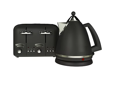 Modern Black Kitchen Appliances Two Slice Toaster And Electric Kettle With Sleek Design 3d model
