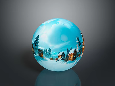 Snowy Winter Scene Glass Sphere With Cottages Trees And Blue Sky 3d model
