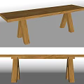 Modern Wooden Public Bench With Simple Design And Long Seat Structure 3d model