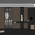 Elegant Modern Wardrobe Interior With Wooden Doors Hanging Space And Mirror