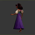 Animated 3D Female Character With Red Skin Purple Dress White Sleeves And Black Hair