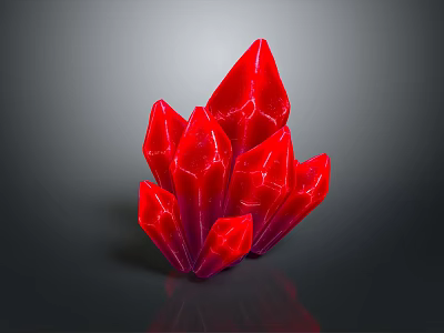 Vibrant Red Crystal Cluster With Polyhedral Glossy Facets On Dark Gray Background 3d model