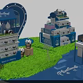 Commercial Retail Display Equipment With Blue Themed Booths Product Showcases And Pureland Branding