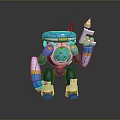 Cartoon Style Game Movie Character Robot With Blue White Yellow Body Holding Yellow Cone Tool