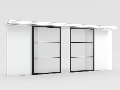 Modern Entrance Double Glass Doors With Black Frame And White Wall Design 3d model