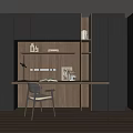Modern Home Office Desk With Dark Cabinets Open Shelves And Minimalist Chair