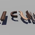 Architectural Building Components In Various Curved Straight Shapes With Wooden Brown Light Tones