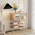 Modern Wooden Sideboard Cabinet With Shelves Decor Vase Books And Photo Frames