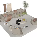Beige Sofa Coffee Table Combination With Throw Pillows Blanket And Potted Plant On Rug