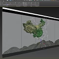 China Map Themed Background Wall With Green 3D Design And Gray Wave Pattern 3d model
